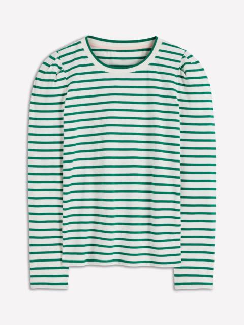 BODEN Pleat Sleeve Stripe Top-Jewel Green and Ivory Stripe