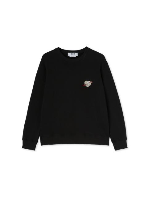 Crewneck sweatshirt with "Msgm Heart Embroidery Patch" print