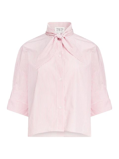 TWP Women's Tie One On Striped Cotton Top - White Red