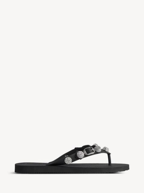 BALENCIAGA Women's Cagole Thong Sandal in Black/crystal