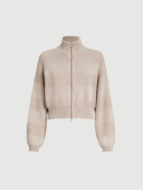Brunello Cucinelli Textured stripe cardigan in cotton Diamond yarn