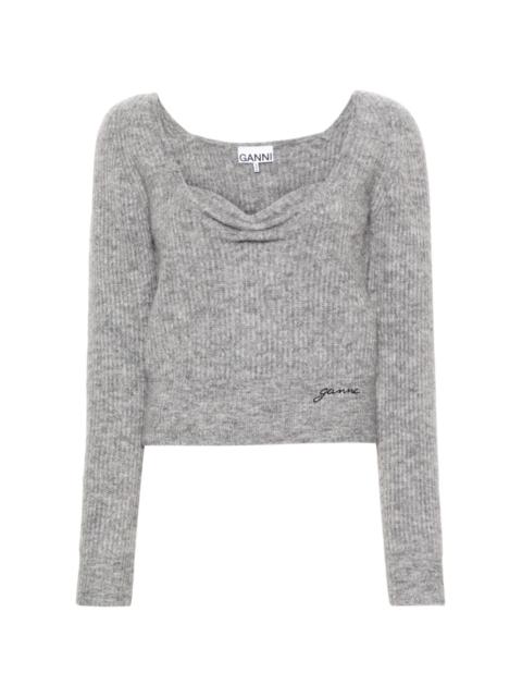 logo-embroidered sweetheart-neck jumper