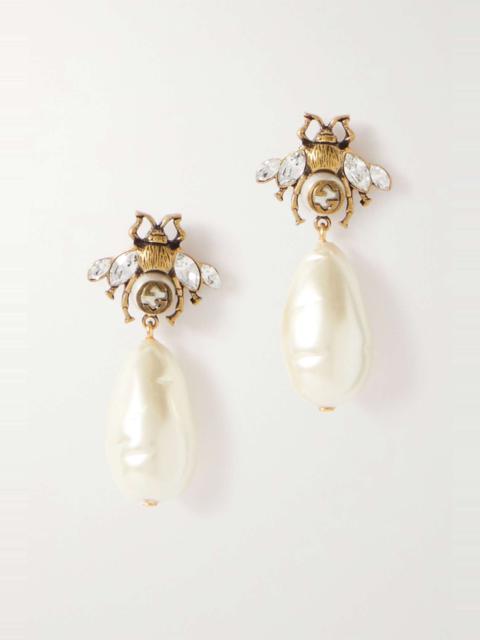 Gold-tone, faux pearl and crystal earrings