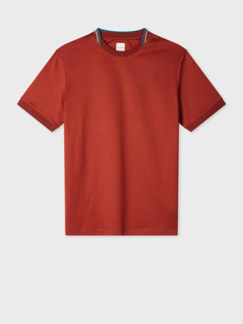 Paul Smith Rust Red 'Signature Stripe' Collar T-Shirt