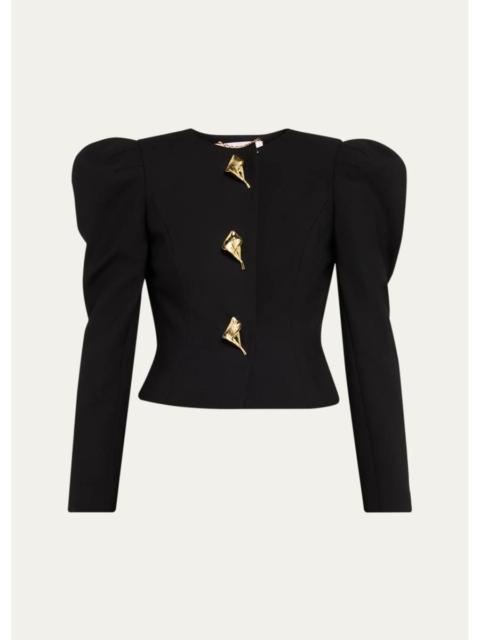 CAROLINA HERRERA Puff-Sleeve Calla Lily Single-Breasted Fitted Jacket