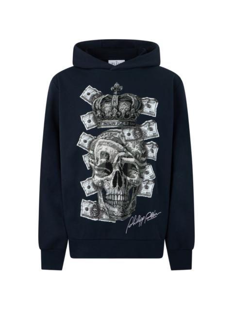 PHILIPP PLEIN dollar-print Skull rhinestone-embellished hoodie