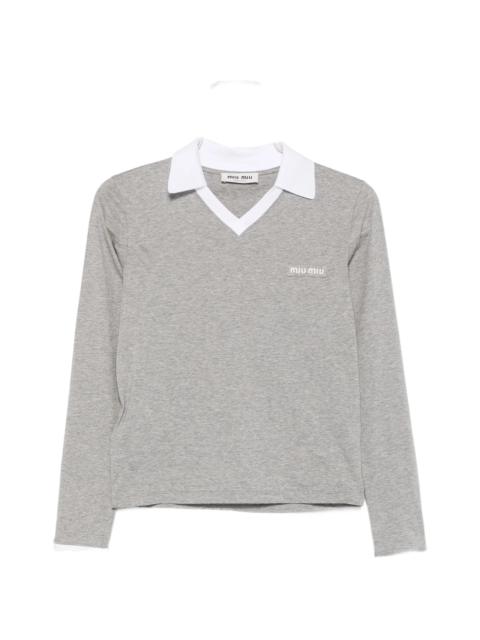Miu Miu Miu Miu Logo-patch Polo-collar T-shirt