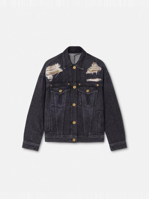 VERSACE Metal Mesh Denim Trucker Jacket