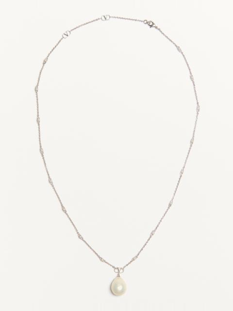 Valentino VLOGO SIGNATURE METAL, PEARL AND SWAROVSKI® CRYSTAL NECKLACE