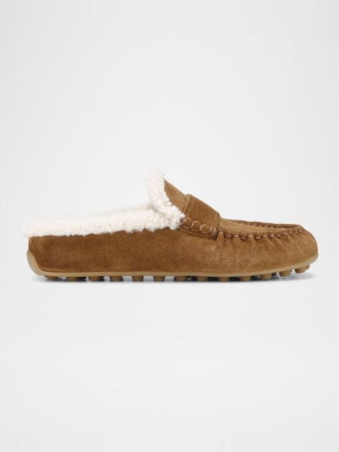 Vince Berkley Shearling-Lined Suede Driver Mules