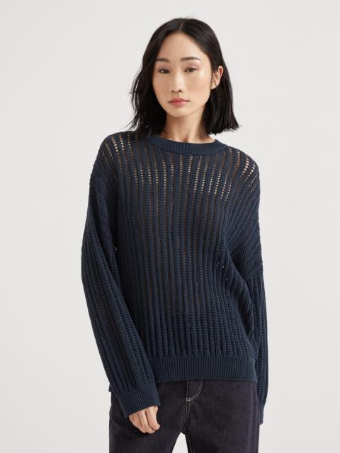 Brunello Cucinelli Cotton openwork rib sweater with monili