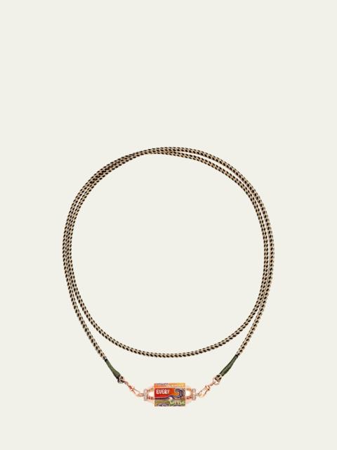 MARIE LICHTENBERG 18k Rose Gold Diamond and Sapphires Box Locket Cord Necklace