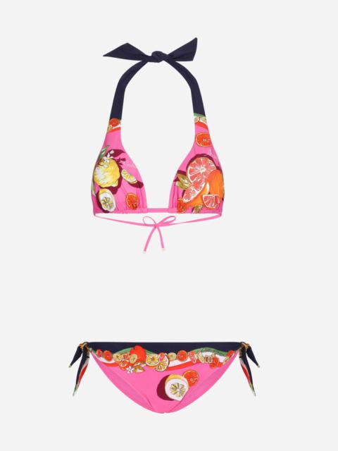 Dolce & Gabbana Citrus-print padded triangle bikini