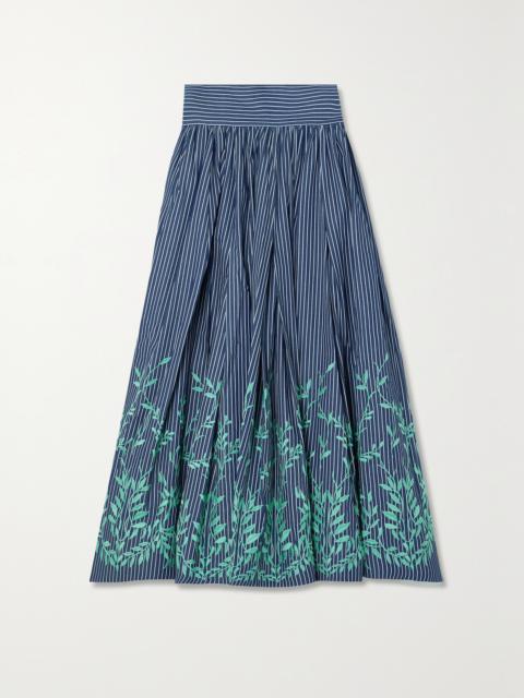 LORETTA CAPONI + Net Sustain Vanessa Embroidered Striped Cotton-twill Midi Skirt