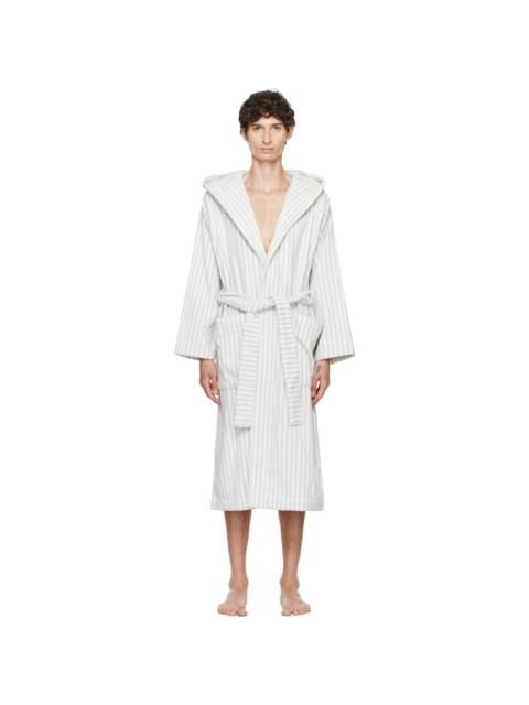 TEKLA White & Blue Terry Hooded Bathrobe