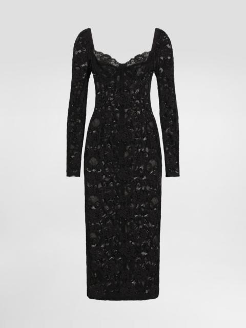 Calf-length floral lace dress with bra-style cups
