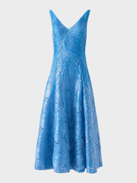 AKRIS Lacquered Sea Faille Sleeveless Midi Dress