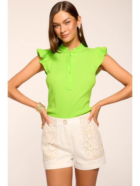 RAMY BROOK Monroe Cotton Knit Combo Flutter Sleeve Top