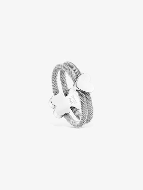 TOUS Silver double Ring Icon Mesh
