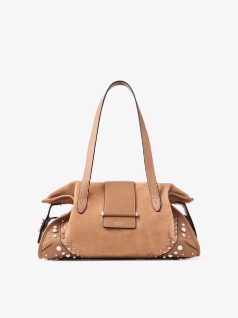 JIMMY CHOO Bar Holdall Medium
Toffee Suede Holdall Bag with Biker Leather Trim and Pearl Studs