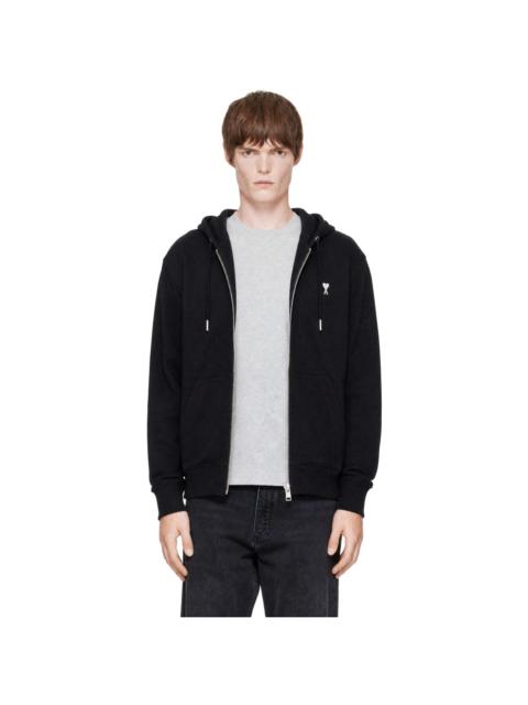 AMI Paris Black Cotton Ami de Coeur Zipped Hoodie