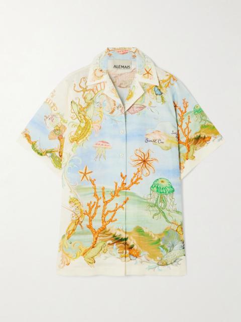 ALÉMAIS + Sam Pauletto Emerald Cove printed linen-gauze shirt Blue