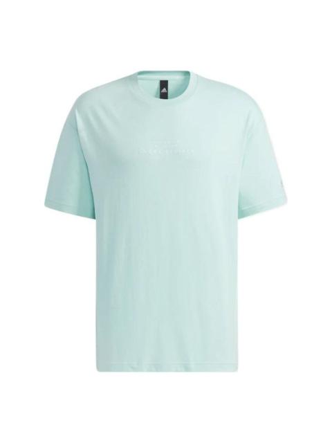 Men's adidas Solid Color Casual Round Neck Short Sleeve Blue Green T-Shirt HA3652