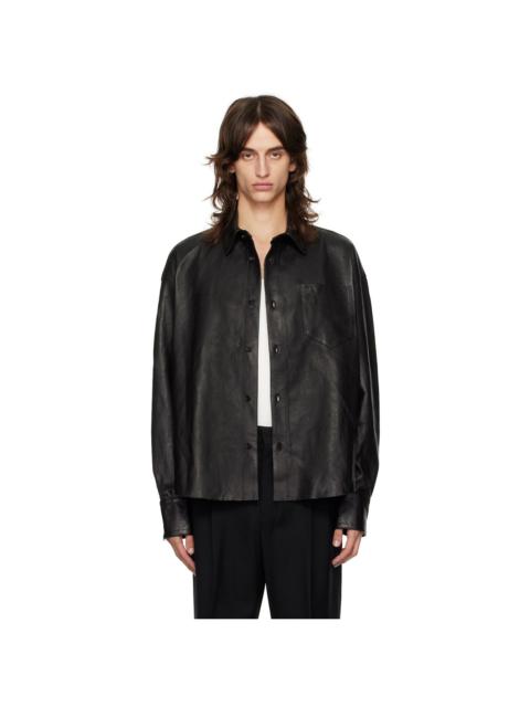 AMI Paris Black Boxy Fit Leather Jacket
