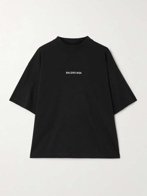 BALENCIAGA Embroidered cotton-jersey T-shirt Black