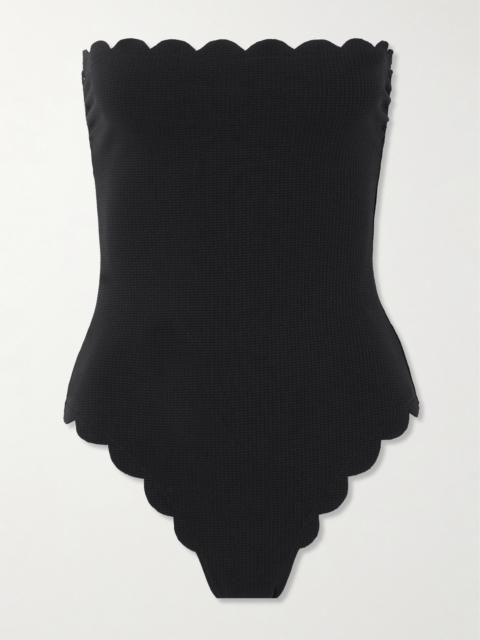 MARYSIA Chesapeake Reversible Strapless Scalloped Stretch-crepe Swimsuit