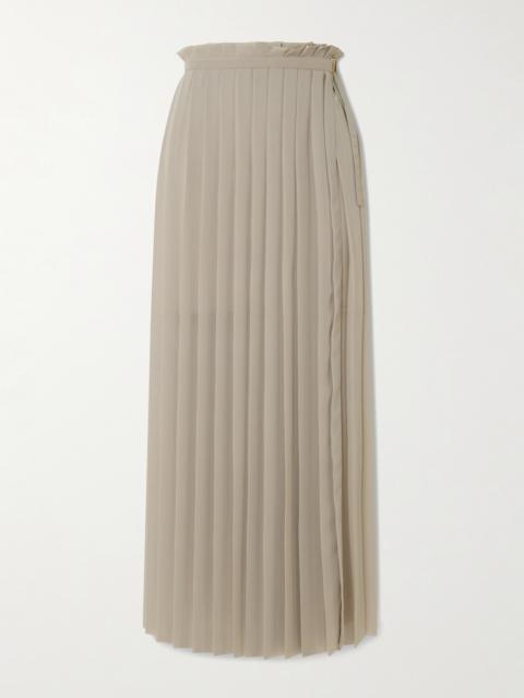 AMI Paris Belted Pleated Crepe Maxi Skirt