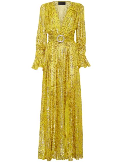 PHILIPP PLEIN metallic-threading front-slit maxi dress
