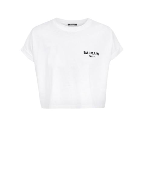 Balmain Flocked Balmain Paris cropped T-Shirt