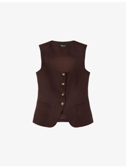 WHISTLES Square-Neck Button-Down Linen Waistcoat