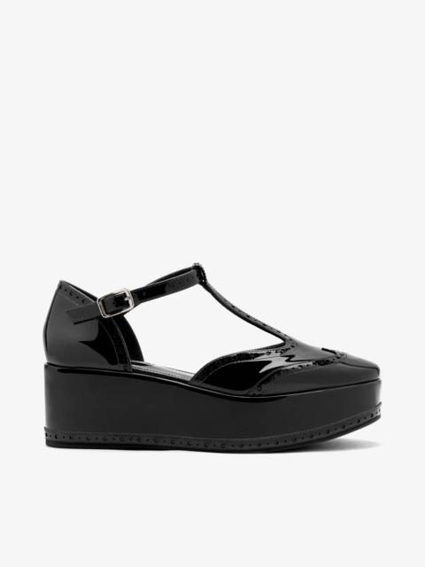 Larroudé Luna Flatform Sandal Black Patent Leather