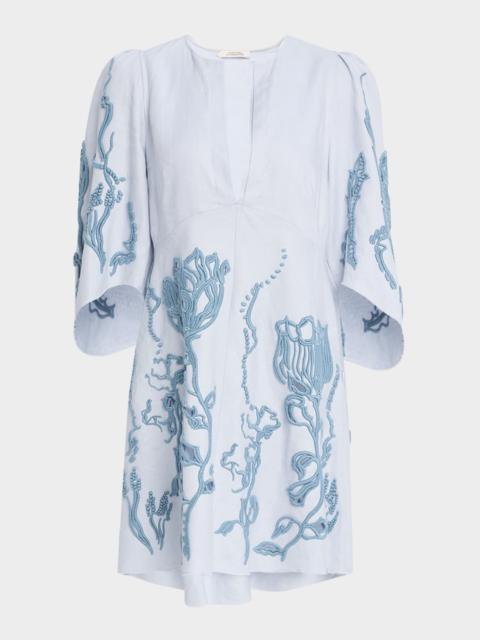 DOROTHEE SCHUMACHER Embroidered Beauty High-Low Linen Mini Dress