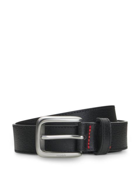 HUGO EMBOSSED ITALIAN LEATHER BELT WITH CONTRAST STITCHING