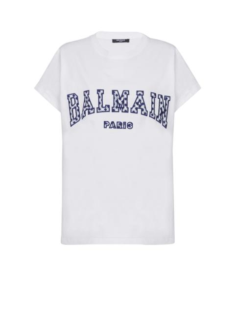 T-shirt with gingham Balmain Paris lettering