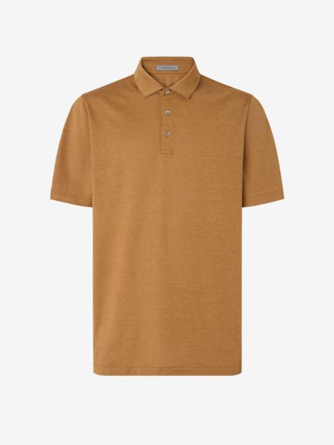 CORNELIANI Mustard-coloured luxury jersey polo shirt with buttons