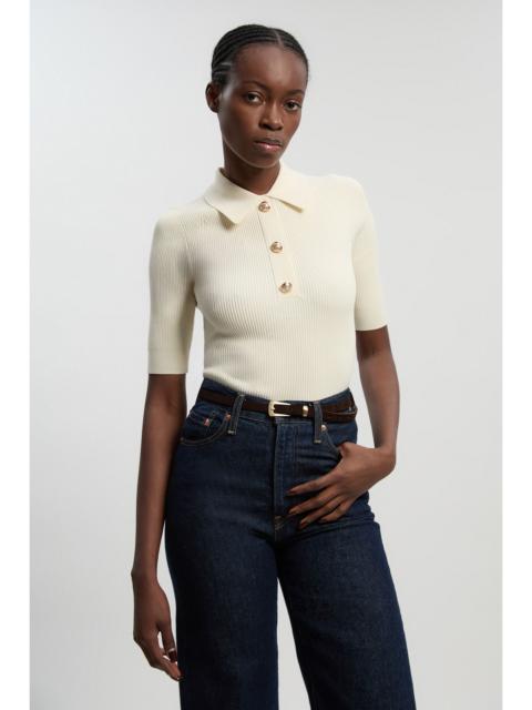 KAREN MILLEN Rib Knit Military Short Sleeve Top