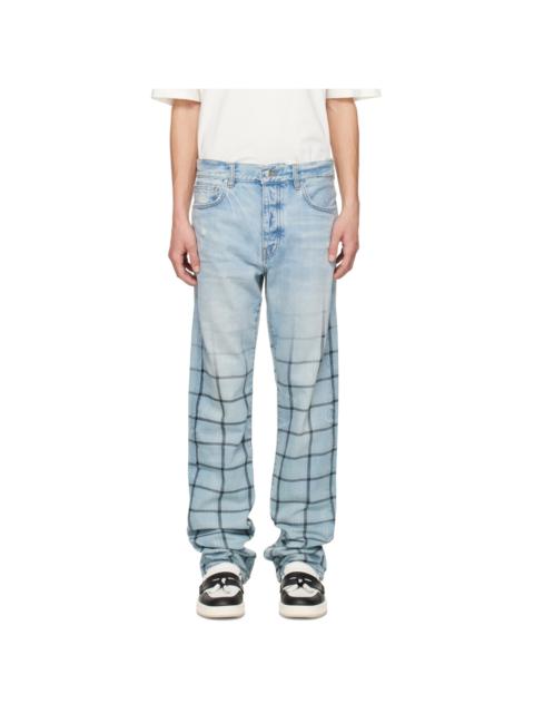Blue Faded Out Plaid Jeans