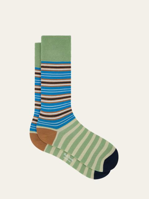 Paul Smith Men's Color-Block Multi-Stripe Crew Socks