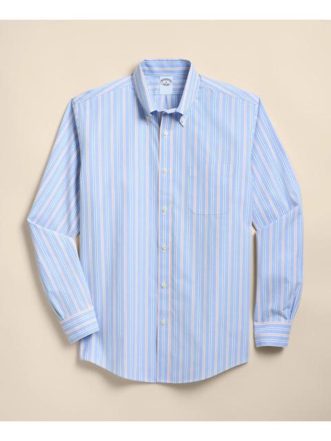 Brooks Brothers Stretch Cotton Non-Iron Broadcloth Polo Button-Down Collar, Stripe Sport Shirt