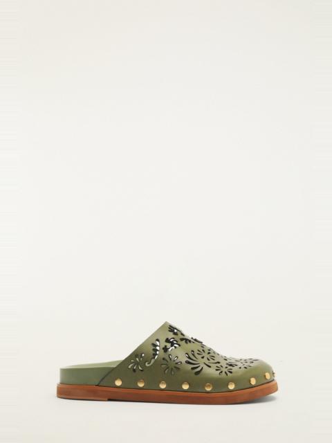 FARM RIO Green Lace Leather Anatomic Slide Mule