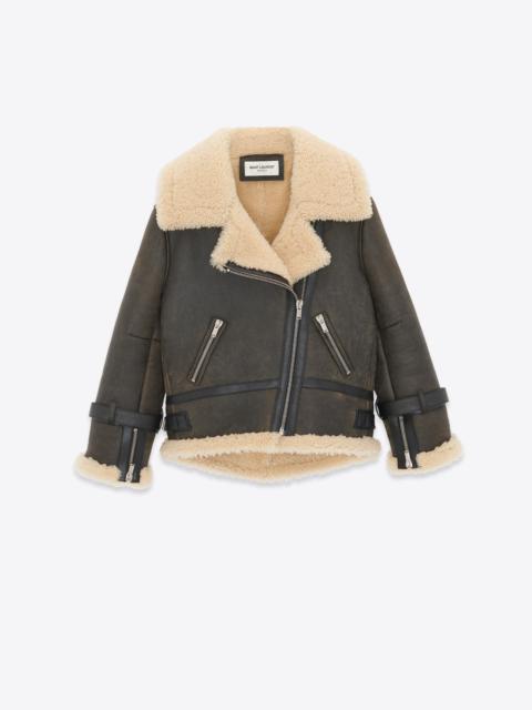 SAINT LAURENT aviator jacket in aged-leather and shearling
