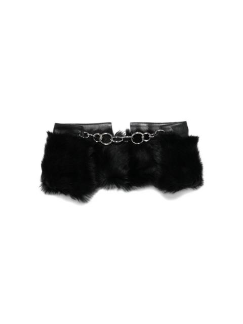 Jil Sander leather fur-trimmed chain scarf