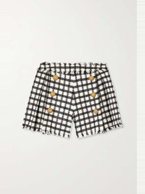 Balmain Checked pleated wool-blend tweed shorts