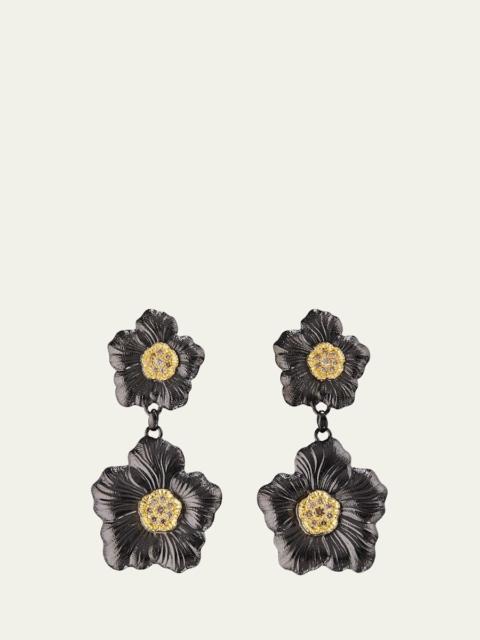 Buccellati Blossom Gardenia Burnished Silver, Gold, Brown Diamond Drop Earrings