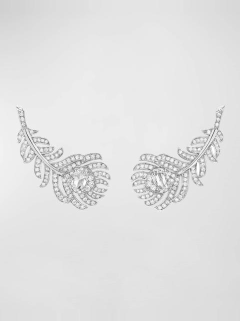 Plume de Paon White Gold Diamond Omega Clip Earrings