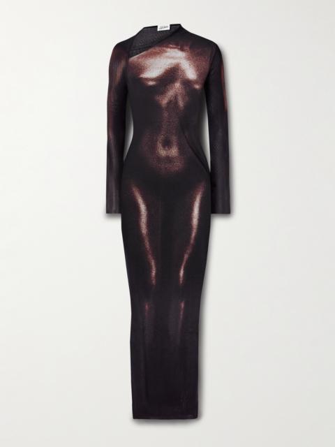 Body Dust Asymmetric Trompe L'oeil Printed Mesh Midi Dress